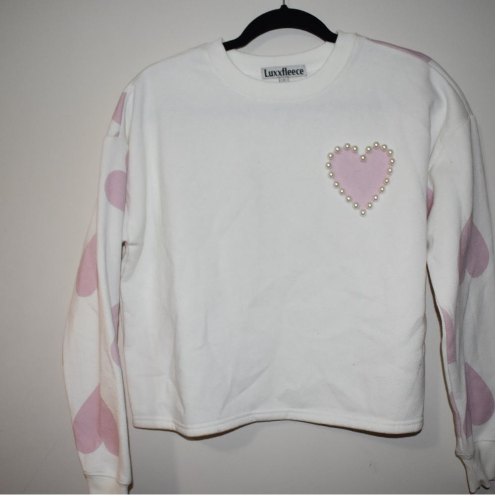 White and Pink Heart Sweatshirt
